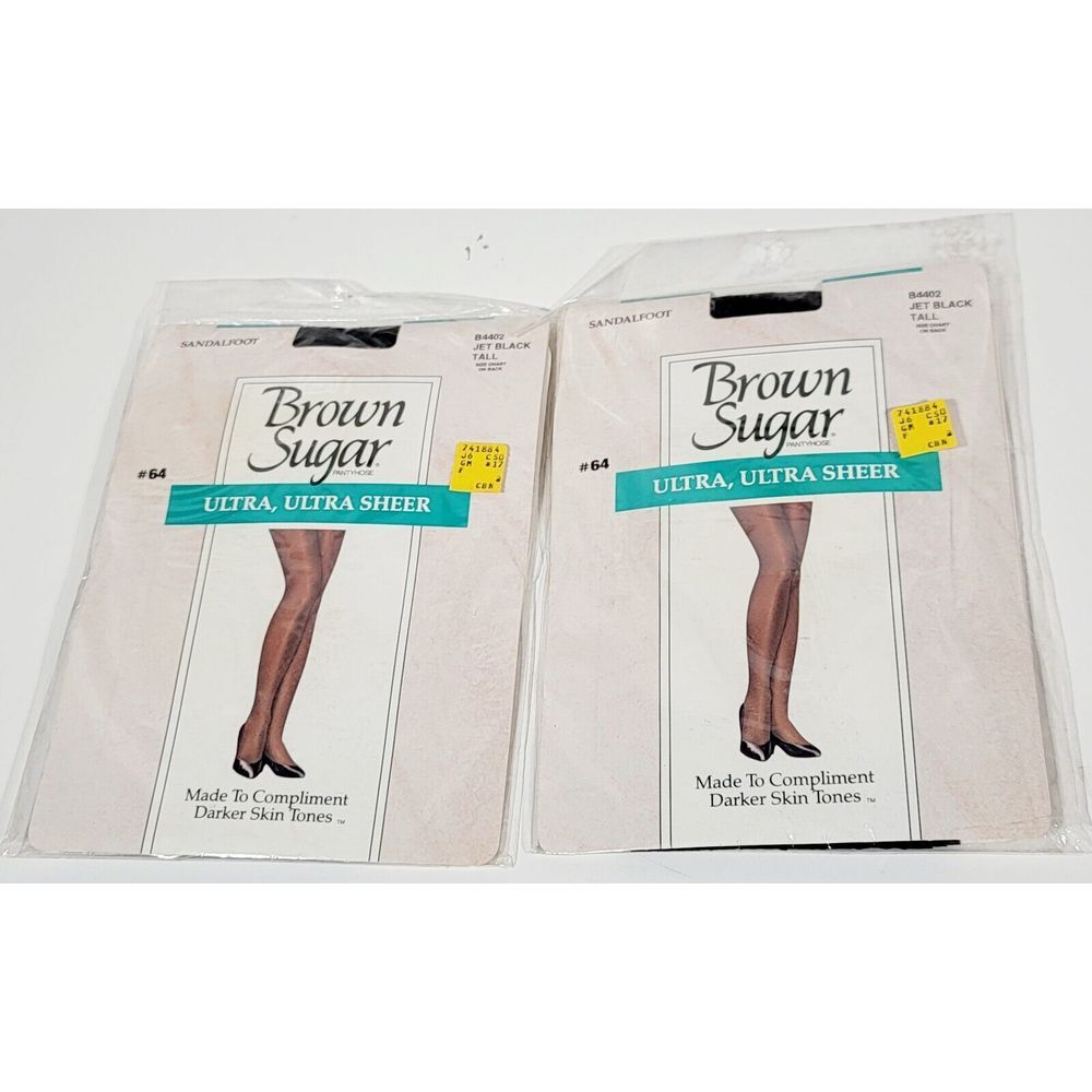 2 Vintage Brown Sugar Ultra, Ultra Sheer Pantyhose B4402 Jet Black Tall